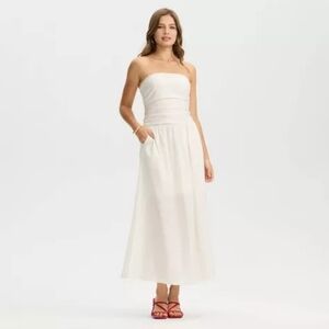 Women's Sleeveless Ruched Midi A-Line Dress - A New Day™ Cream XXL